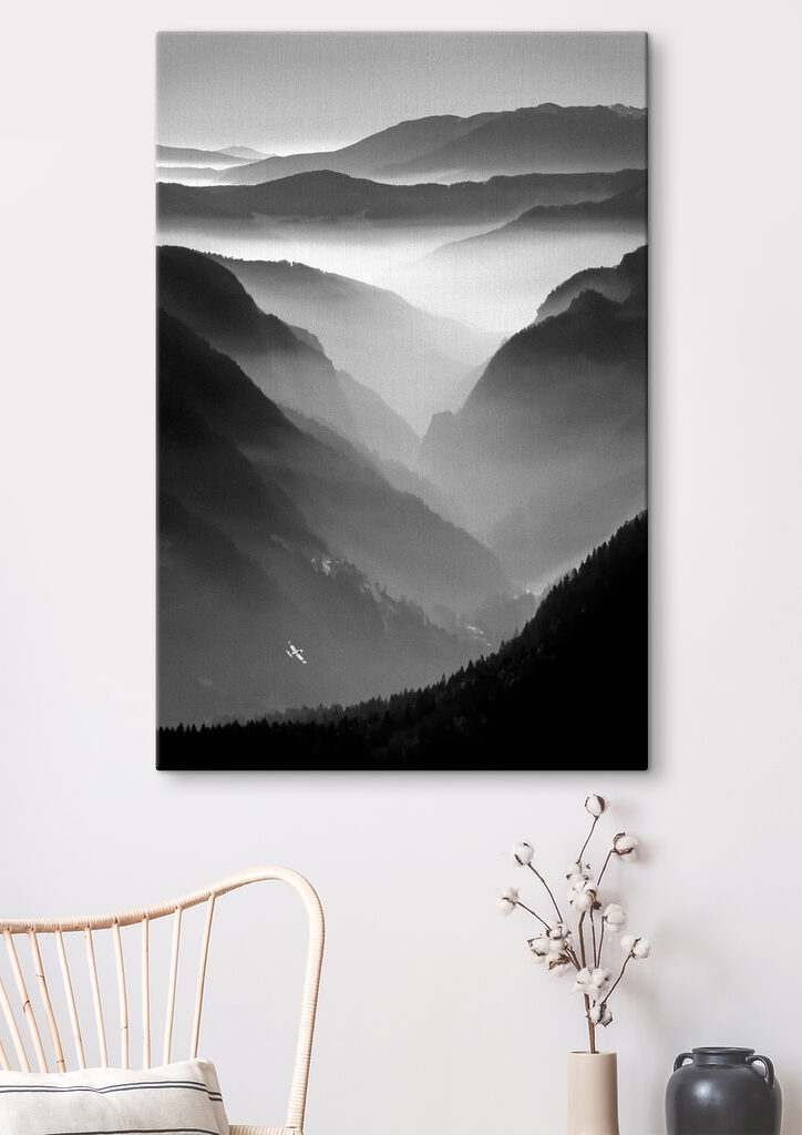 A black and white photo of mountains
