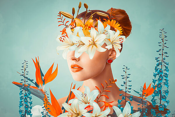 A woman with flowers around her eyes