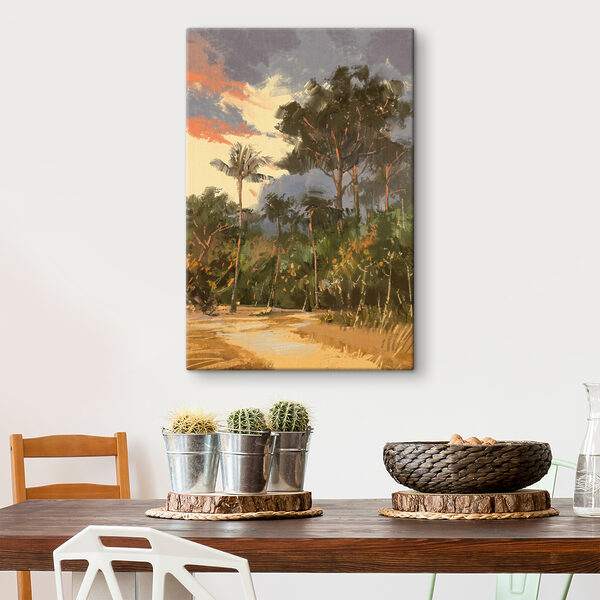 A painting of trees and bushes A painting of trees and bushes