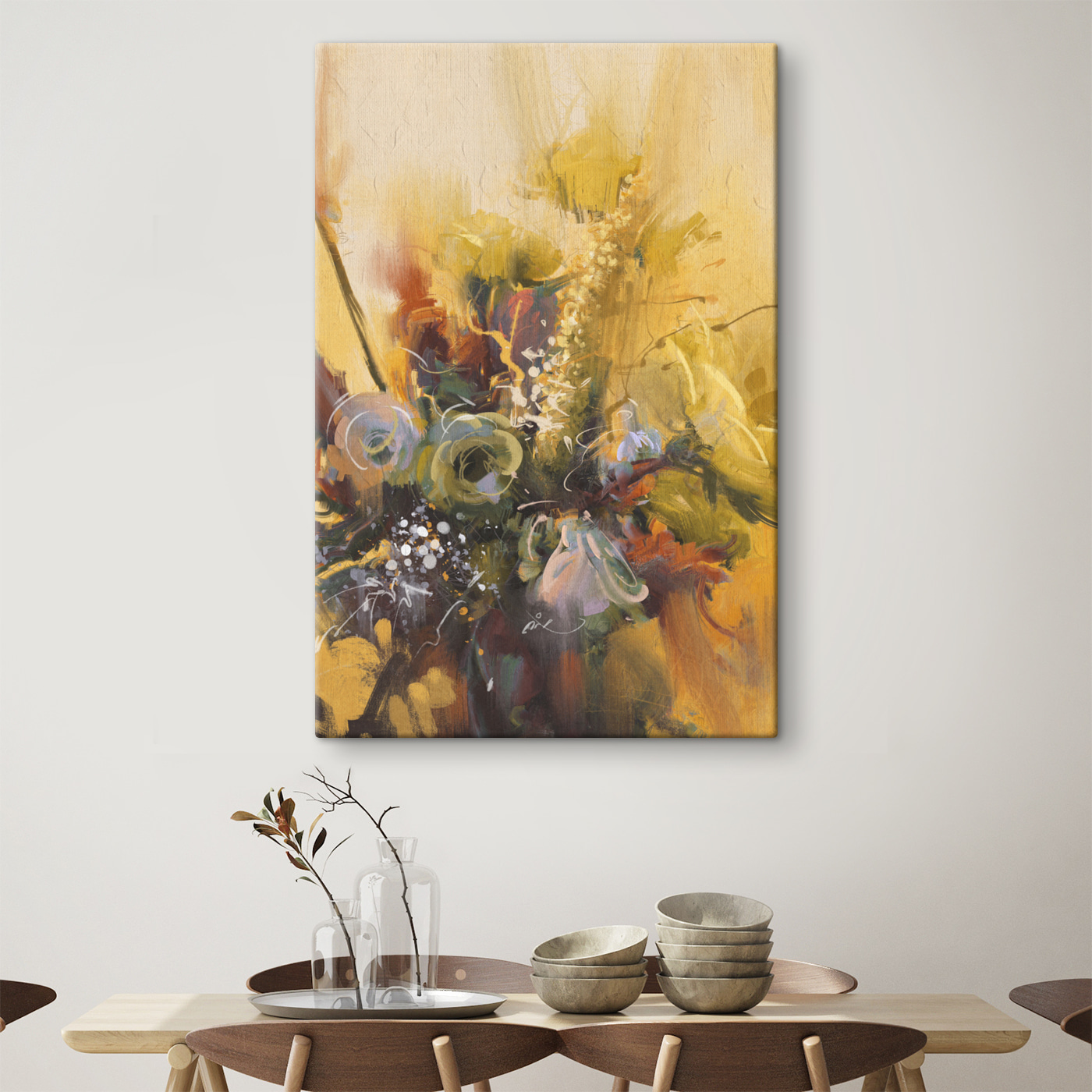 A painting of flowers in a vase A painting of flowers in a vase