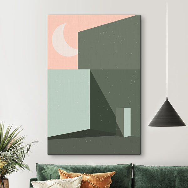 A room with a square object and a light in the background