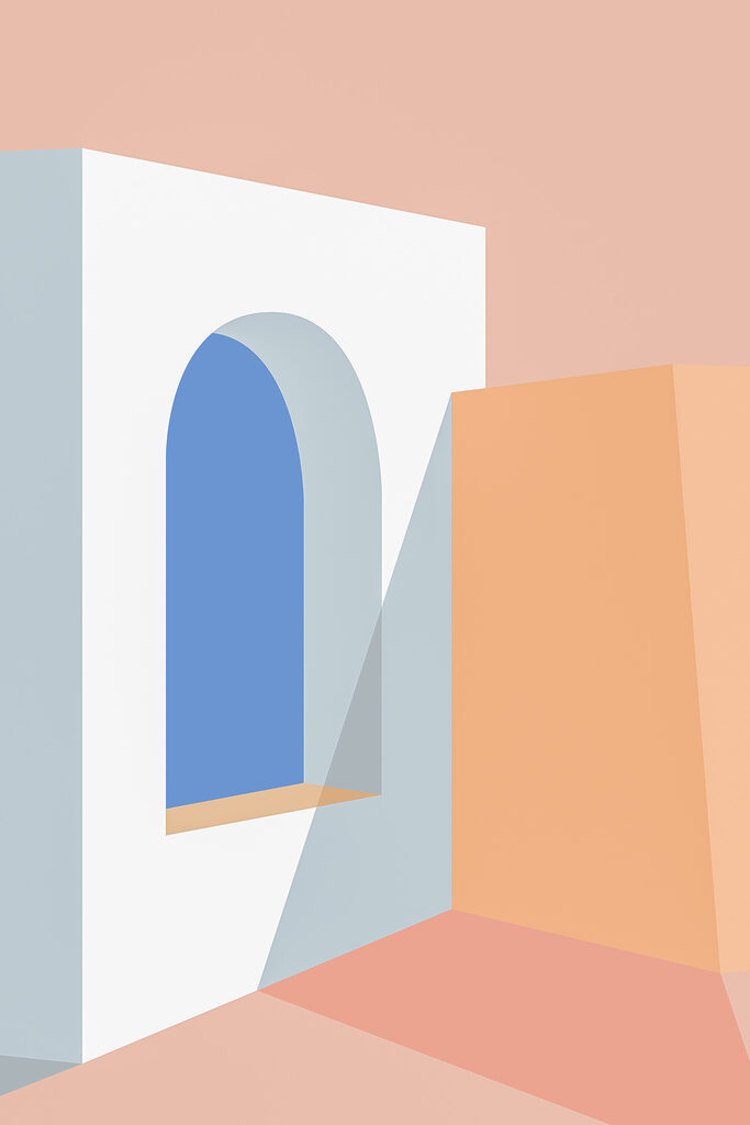 A blue window in a white wall A blue window in a white wall