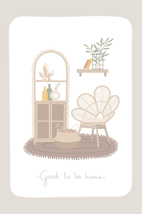 A poster of a room with furniture