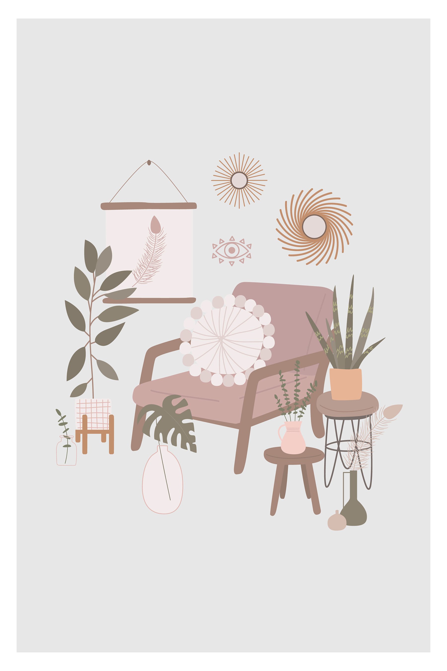 A chair and plants in a room