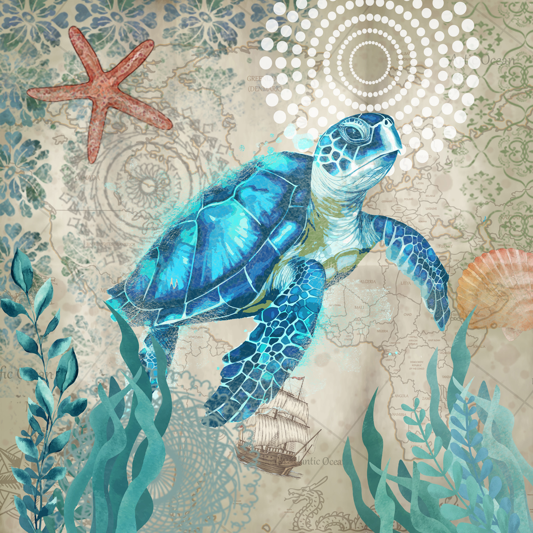 A blue sea turtle swimming in the ocean A blue sea turtle swimming in the ocean