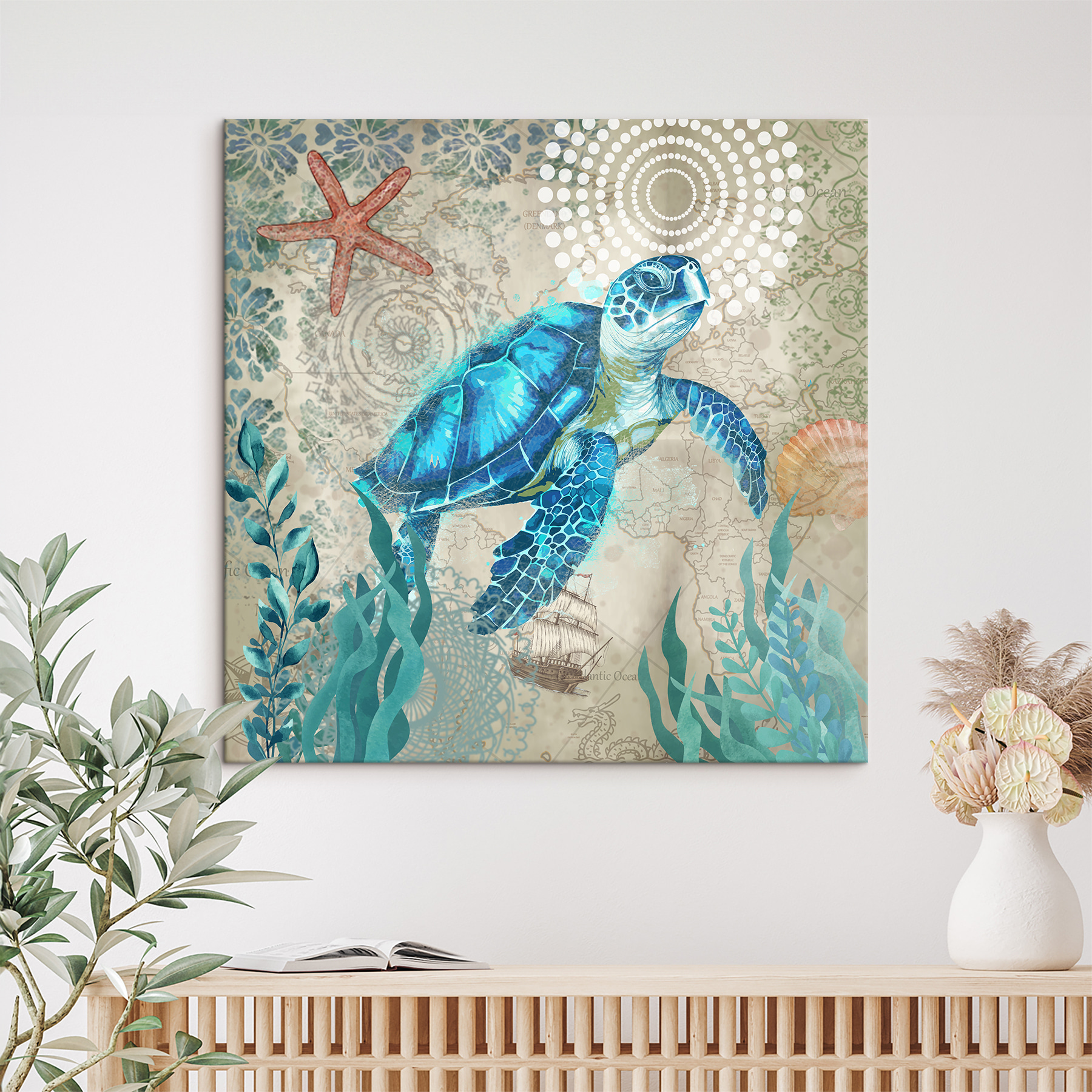 A blue sea turtle swimming in the ocean A blue sea turtle swimming in the ocean