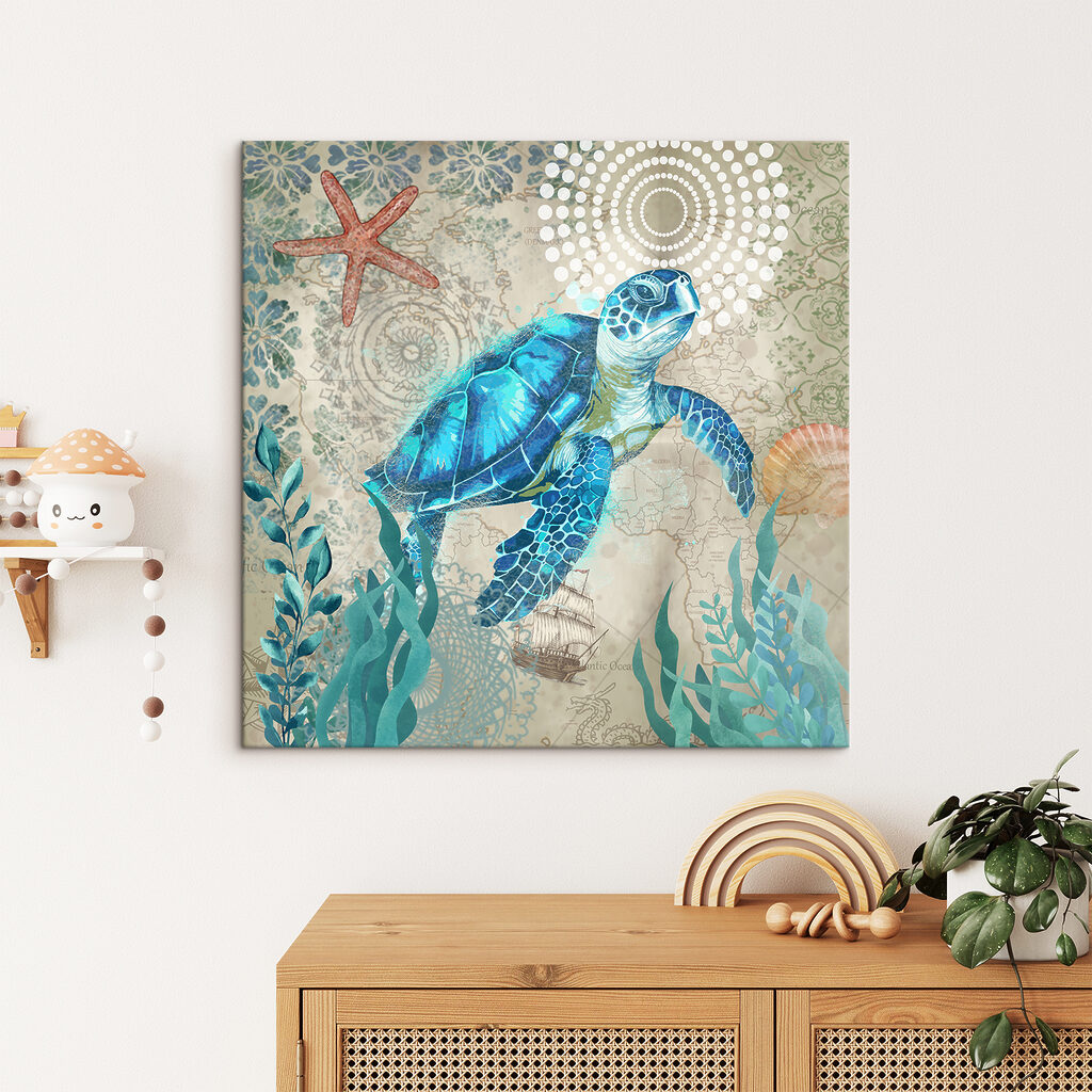 A blue sea turtle swimming in the ocean A blue sea turtle swimming in the ocean