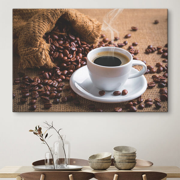 Quadri Quadri Una tazza di caffè e un sacchetto di chicchi di caffè (COD: s37172)