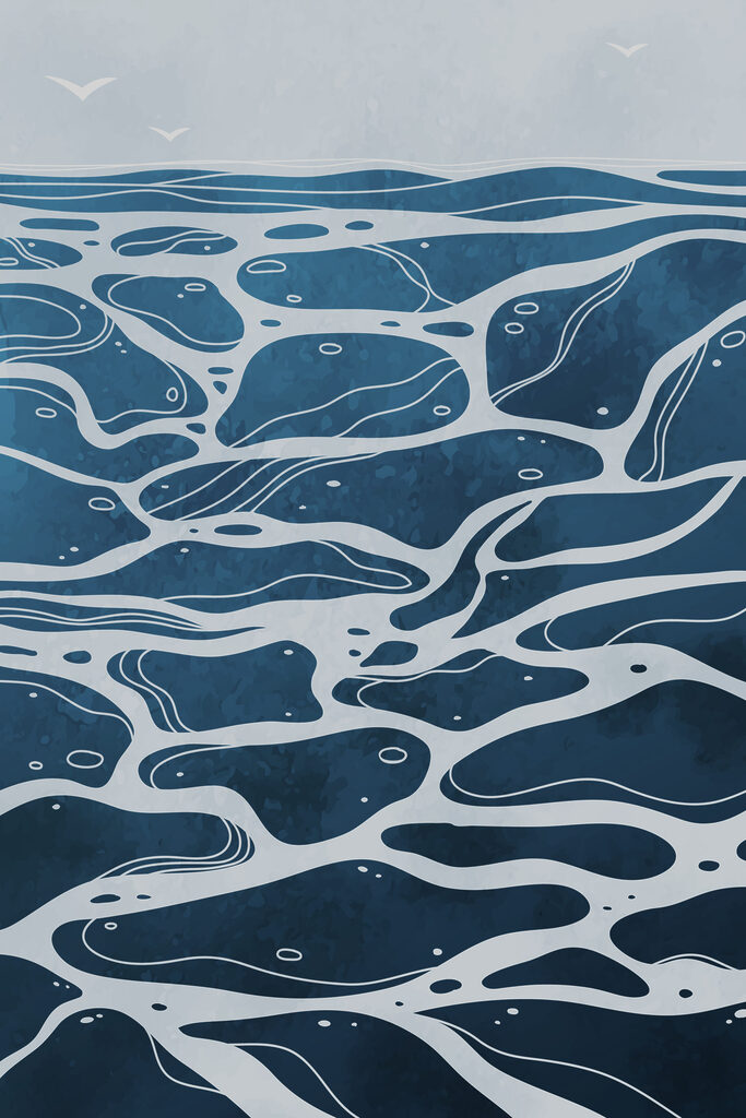 A blue and white water surface