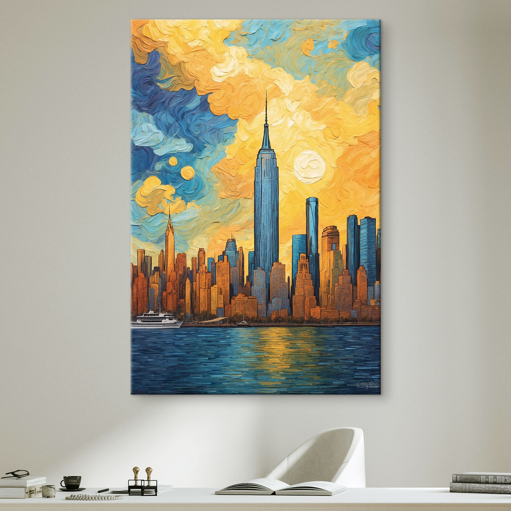 A painting of a city skyline A painting of a city skyline