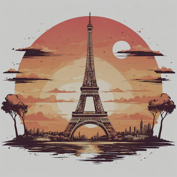 A tower with a sunset behind it A tower with a sunset behind it