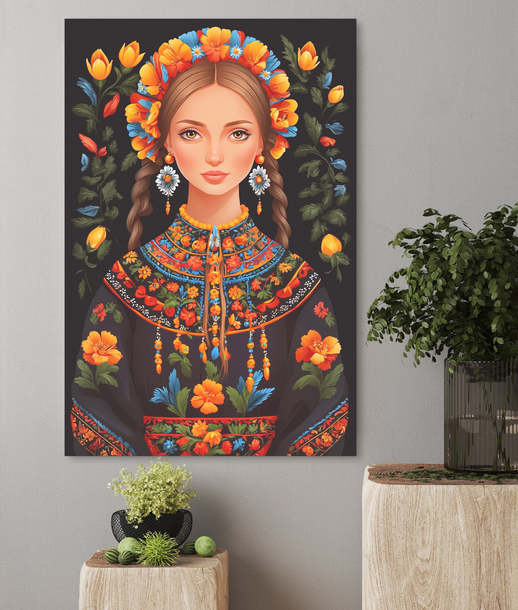 A woman with braids and flowers in her hair