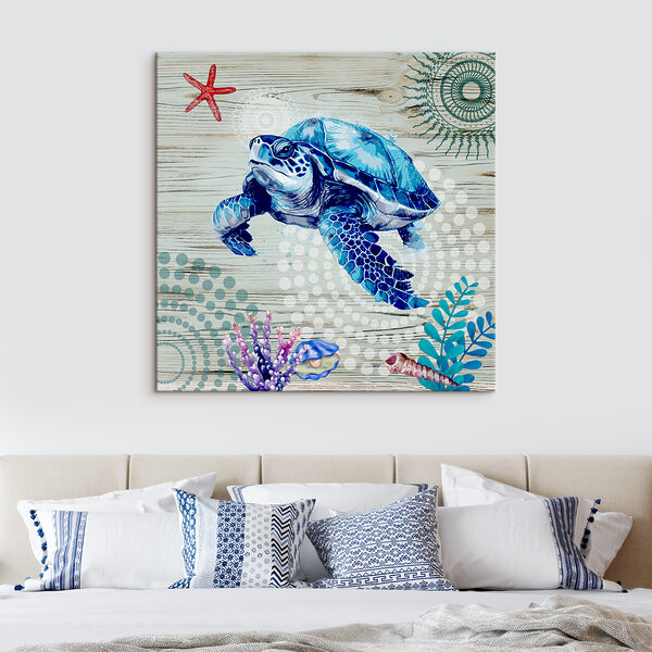 Quadri Una tartaruga marina blu con coralli e conchiglie (COD: s37239) Quadri Quadri Una tartaruga marina blu con coralli e conchiglie (COD: s37239)