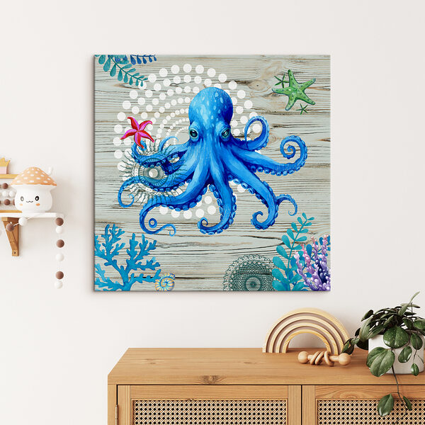 Quadri Un polpo blu con stelle marine e coralli (COD: s37242) Quadri Quadri Un polpo blu con stelle marine e coralli (COD: s37242)