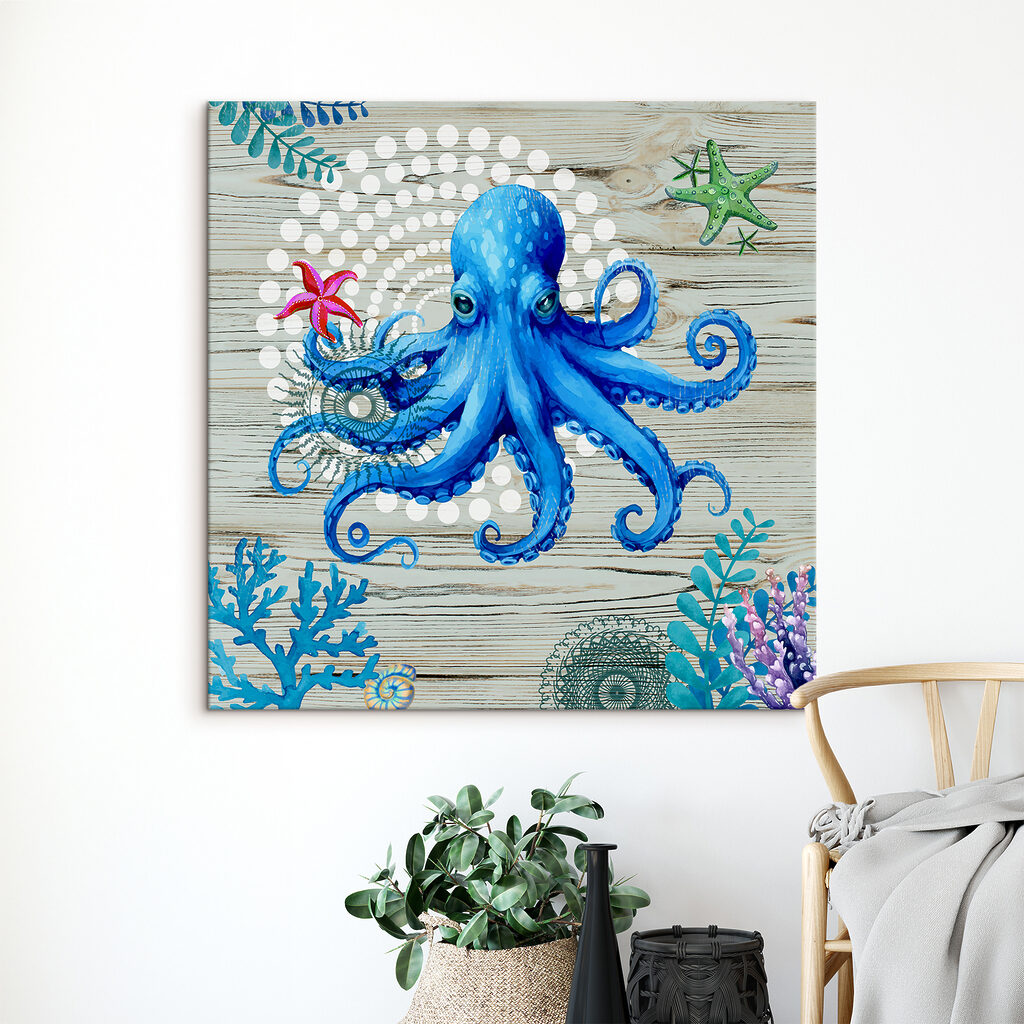 A blue octopus with starfish and corals A blue octopus with starfish and corals