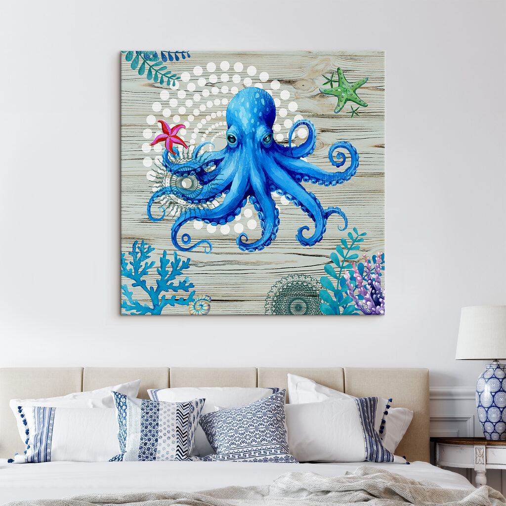 A blue octopus with starfish and corals A blue octopus with starfish and corals