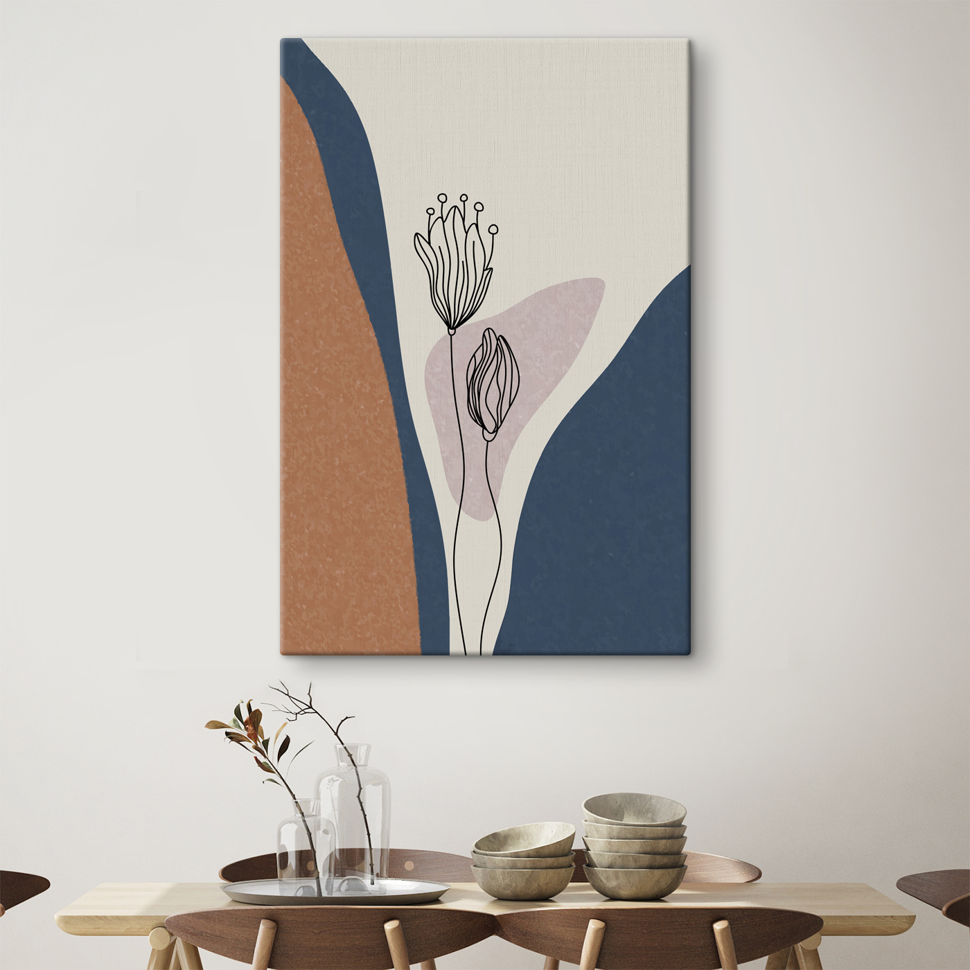 A drawing of flowers on a wall