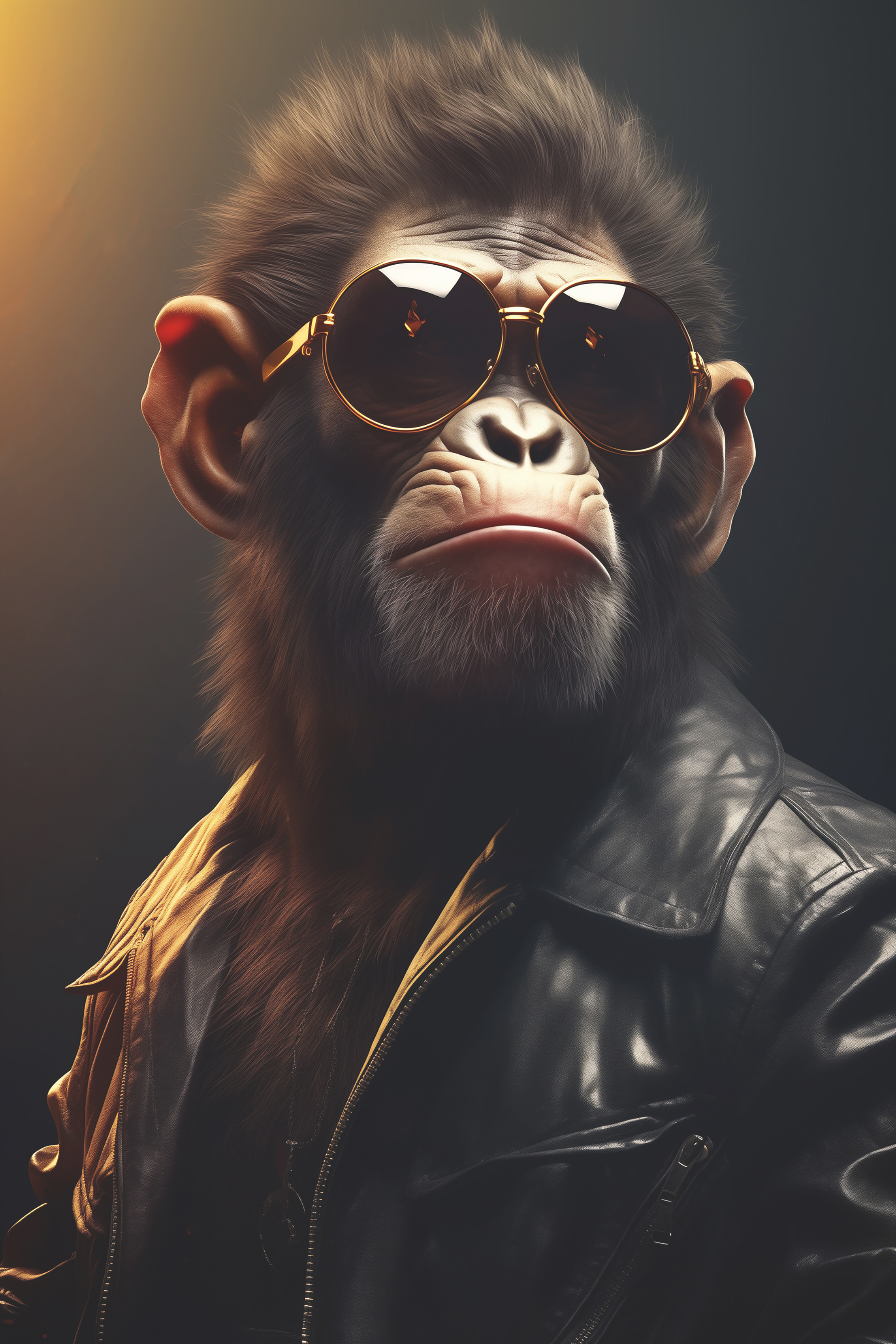 A monkey wearing sunglasses and a leather jacket A monkey wearing sunglasses and a leather jacket