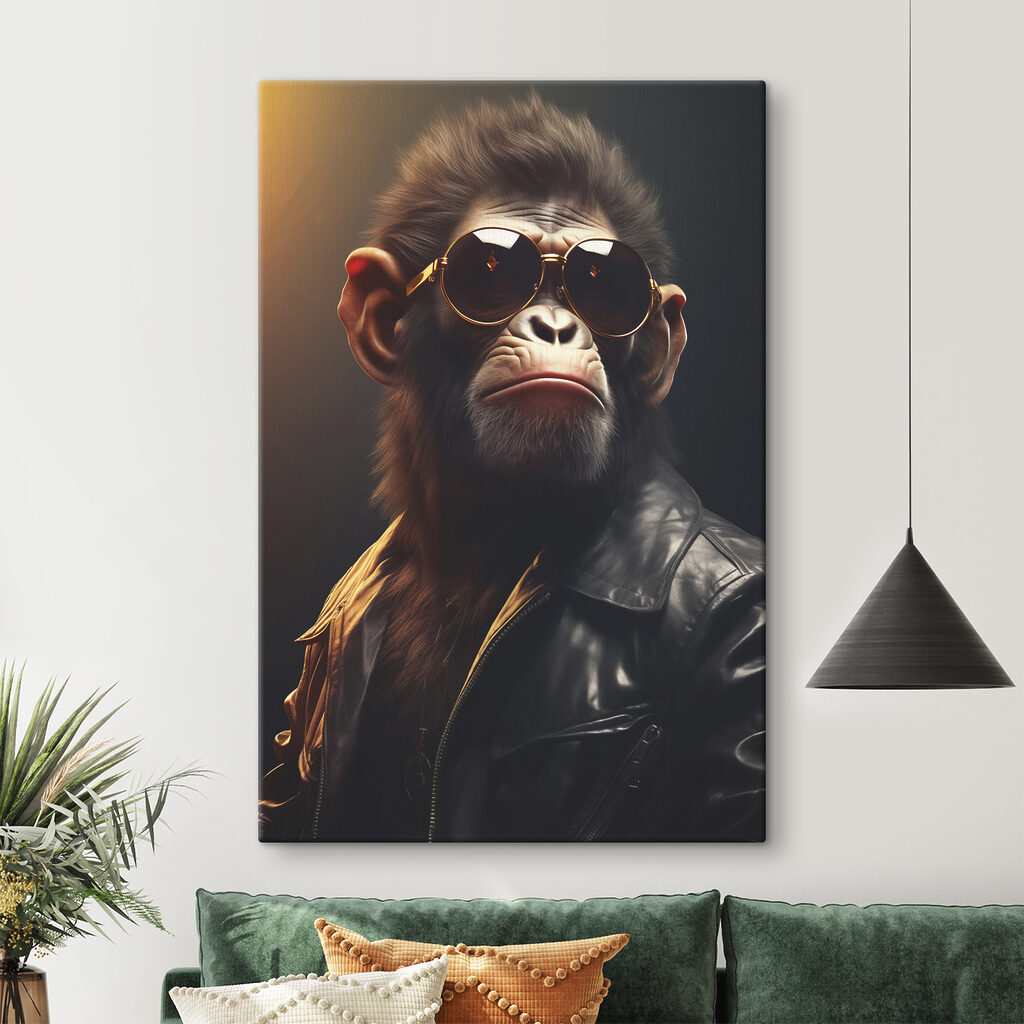 A monkey wearing sunglasses and a leather jacket A monkey wearing sunglasses and a leather jacket