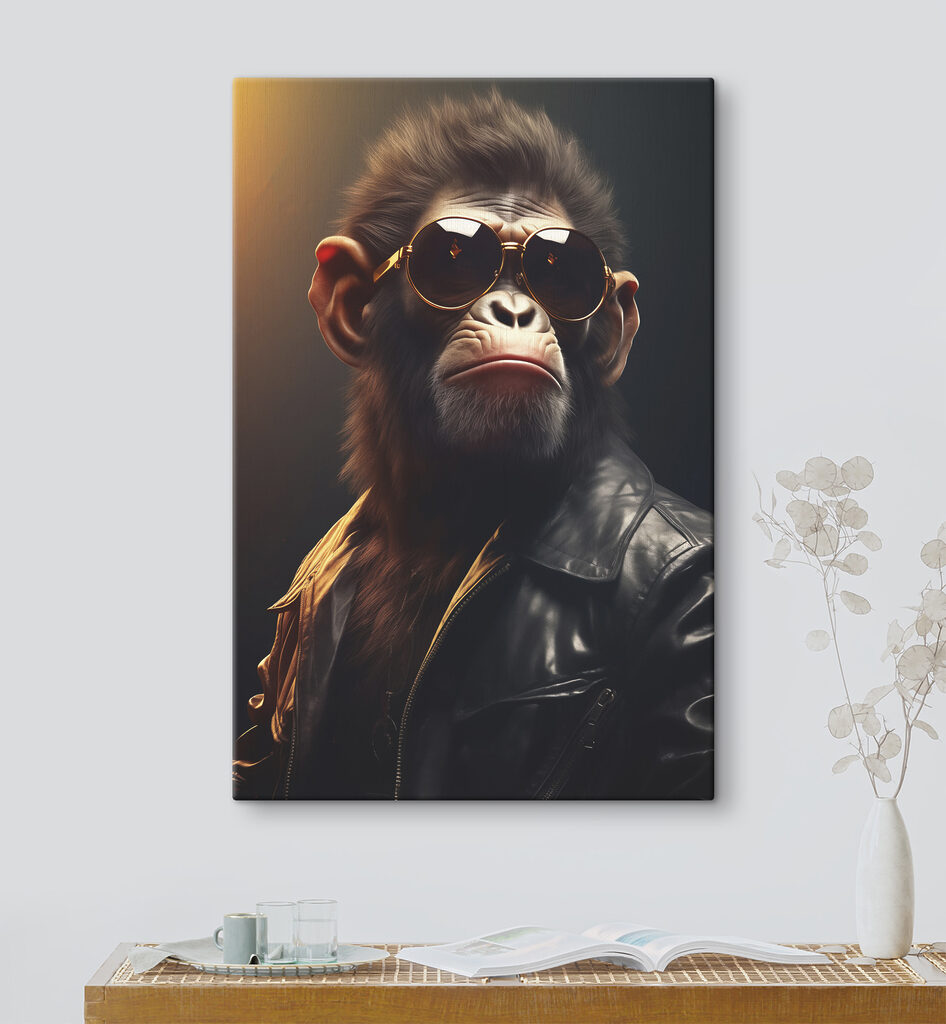 A monkey wearing sunglasses and a leather jacket A monkey wearing sunglasses and a leather jacket