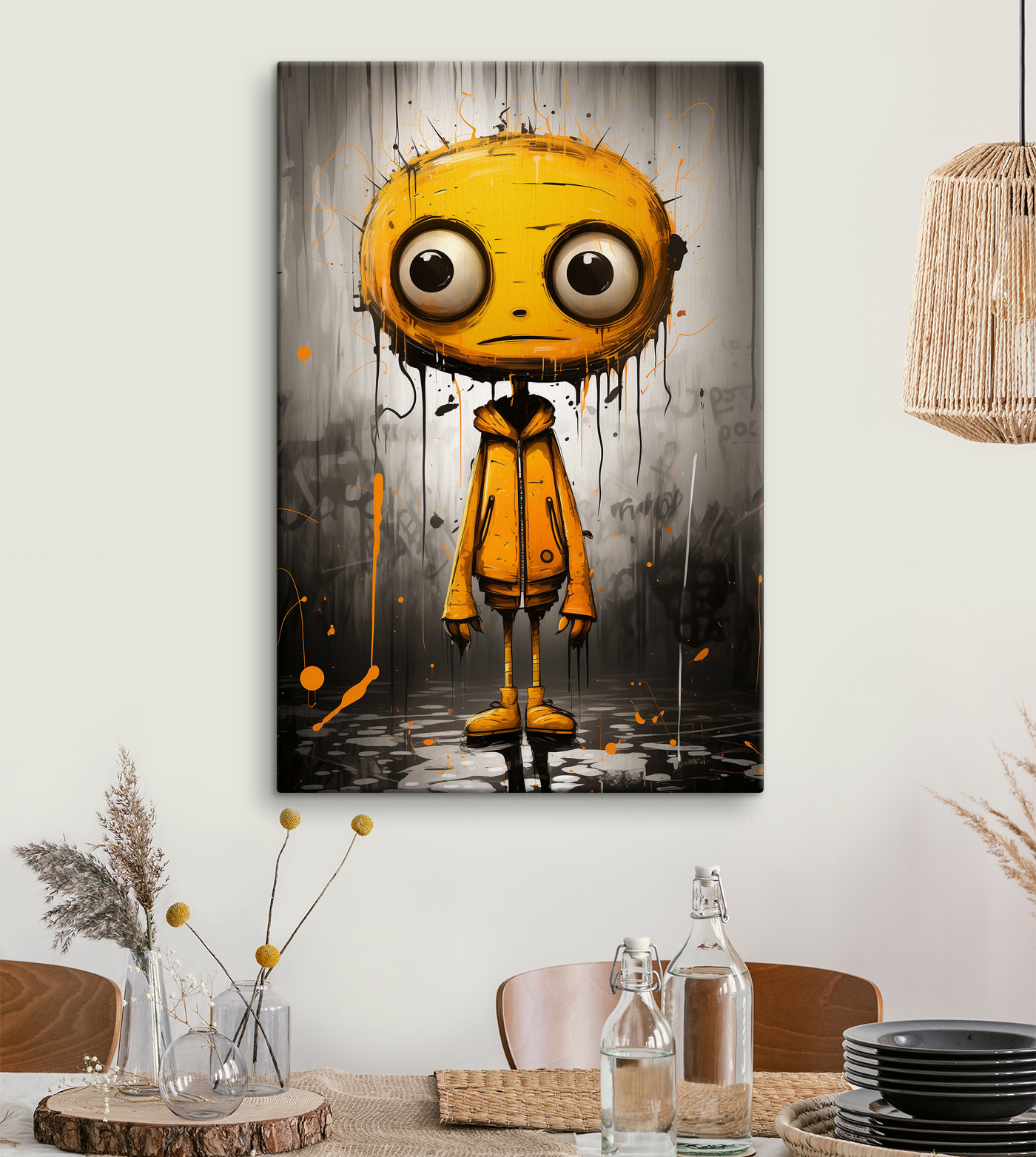 A cartoon character with big eyes