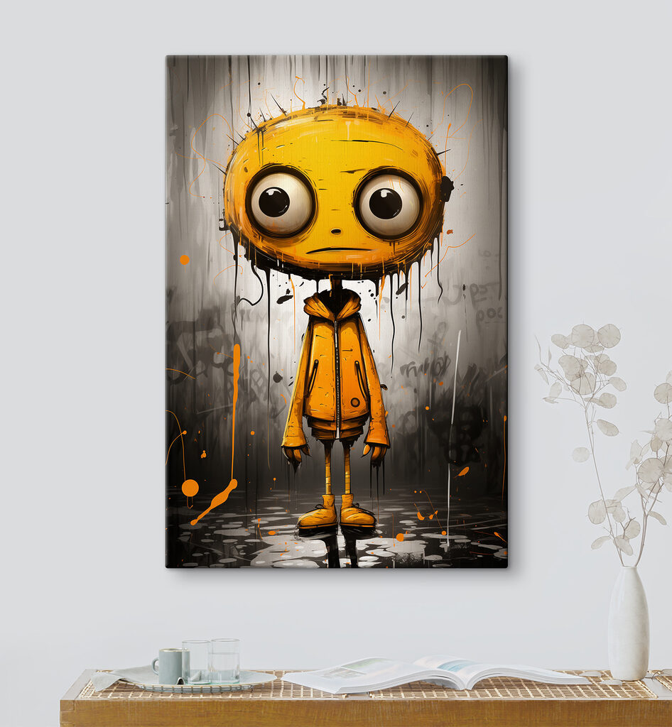 A cartoon character with big eyes