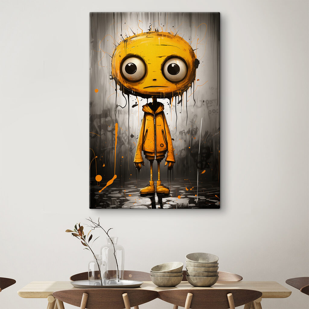 A cartoon character with big eyes
