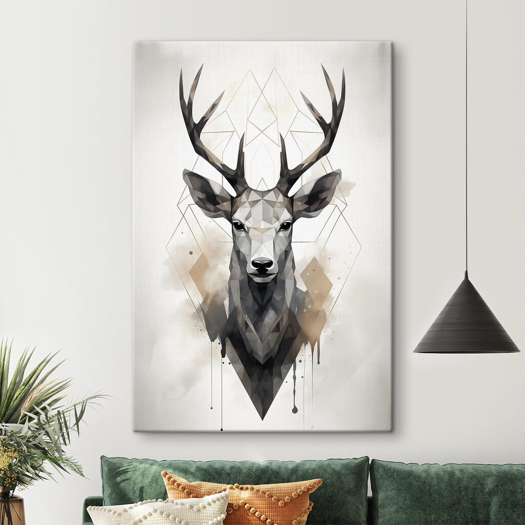A deer with antlers and a geometric pattern