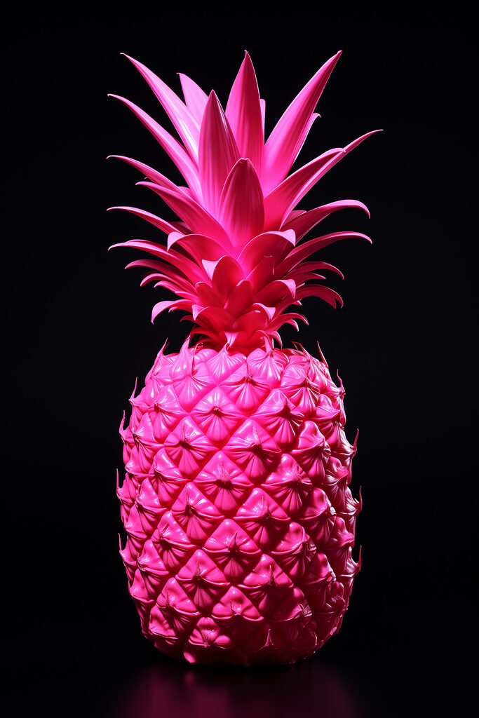 A pink pineapple with a black background A pink pineapple with a black background