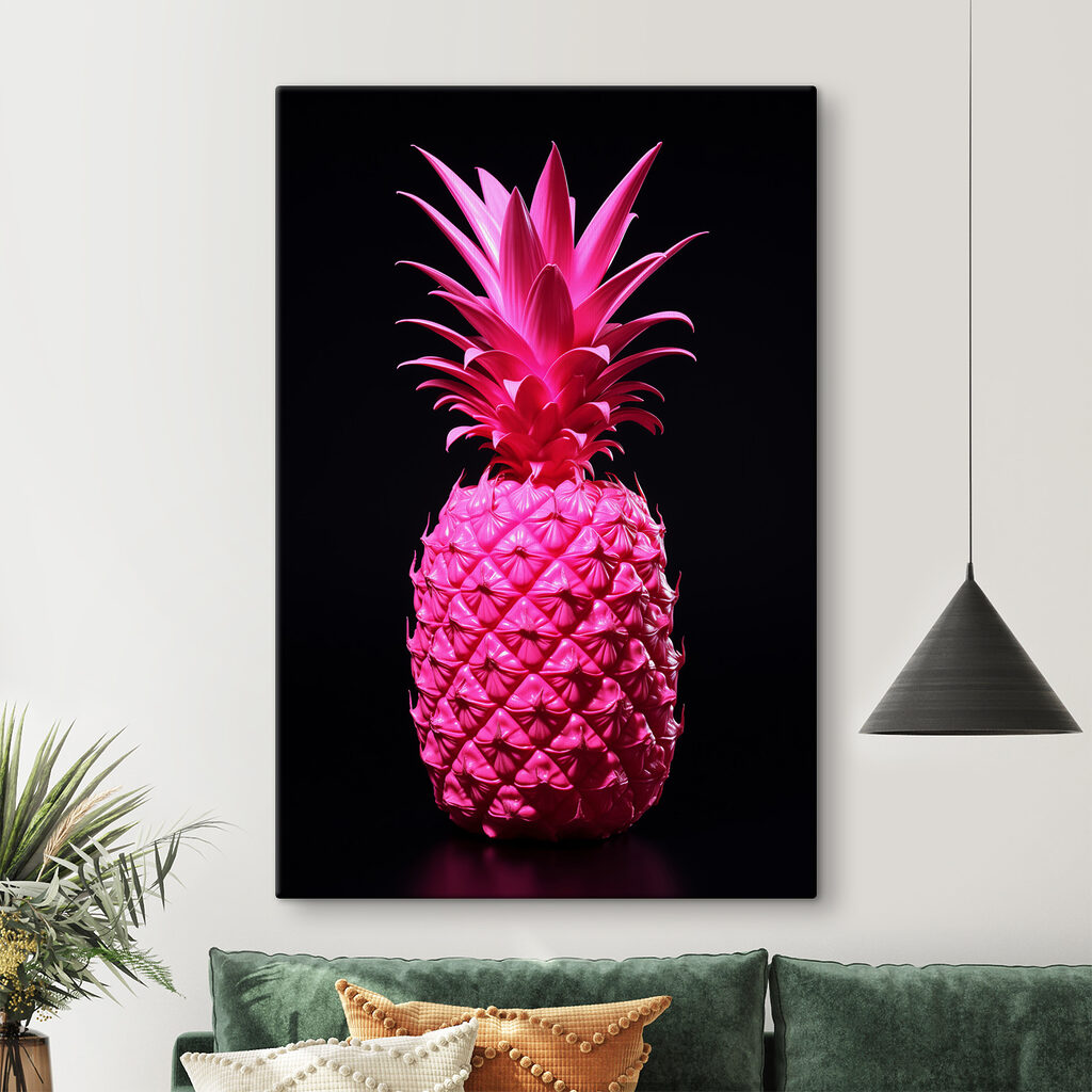 A pink pineapple with a black background A pink pineapple with a black background
