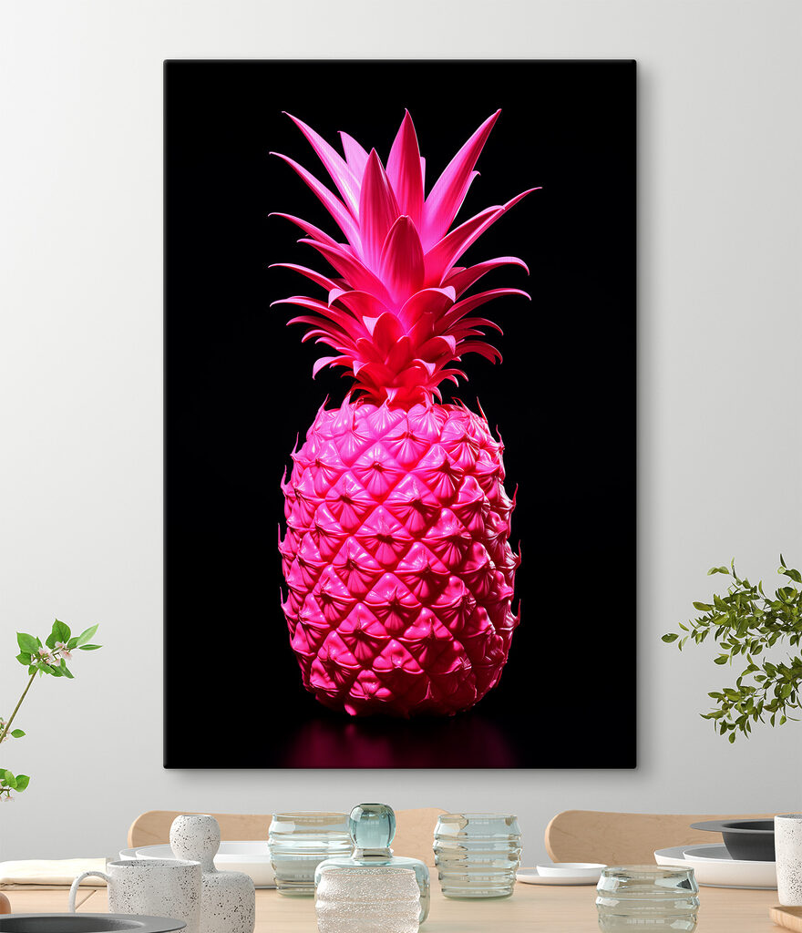 A pink pineapple with a black background A pink pineapple with a black background