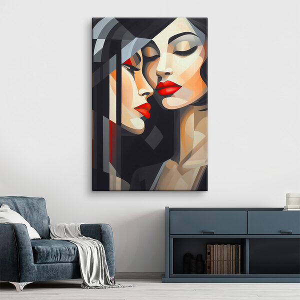 A painting of women with red lips