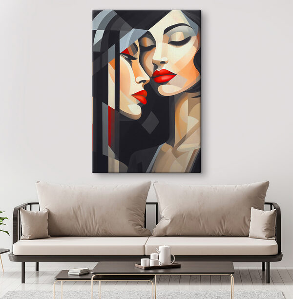 A painting of women with red lips