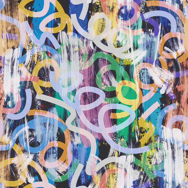 A colorful pattern with white and blue circles A colorful pattern with white and blue circles