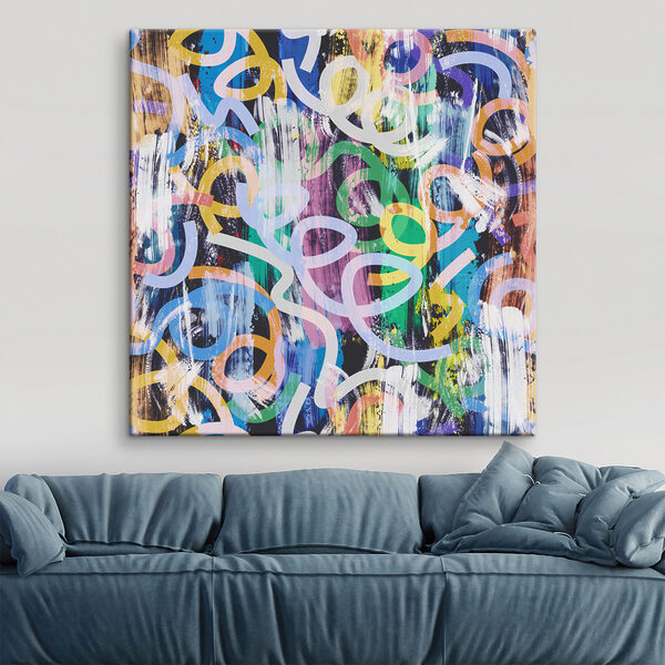 A colorful pattern with white and blue circles A colorful pattern with white and blue circles