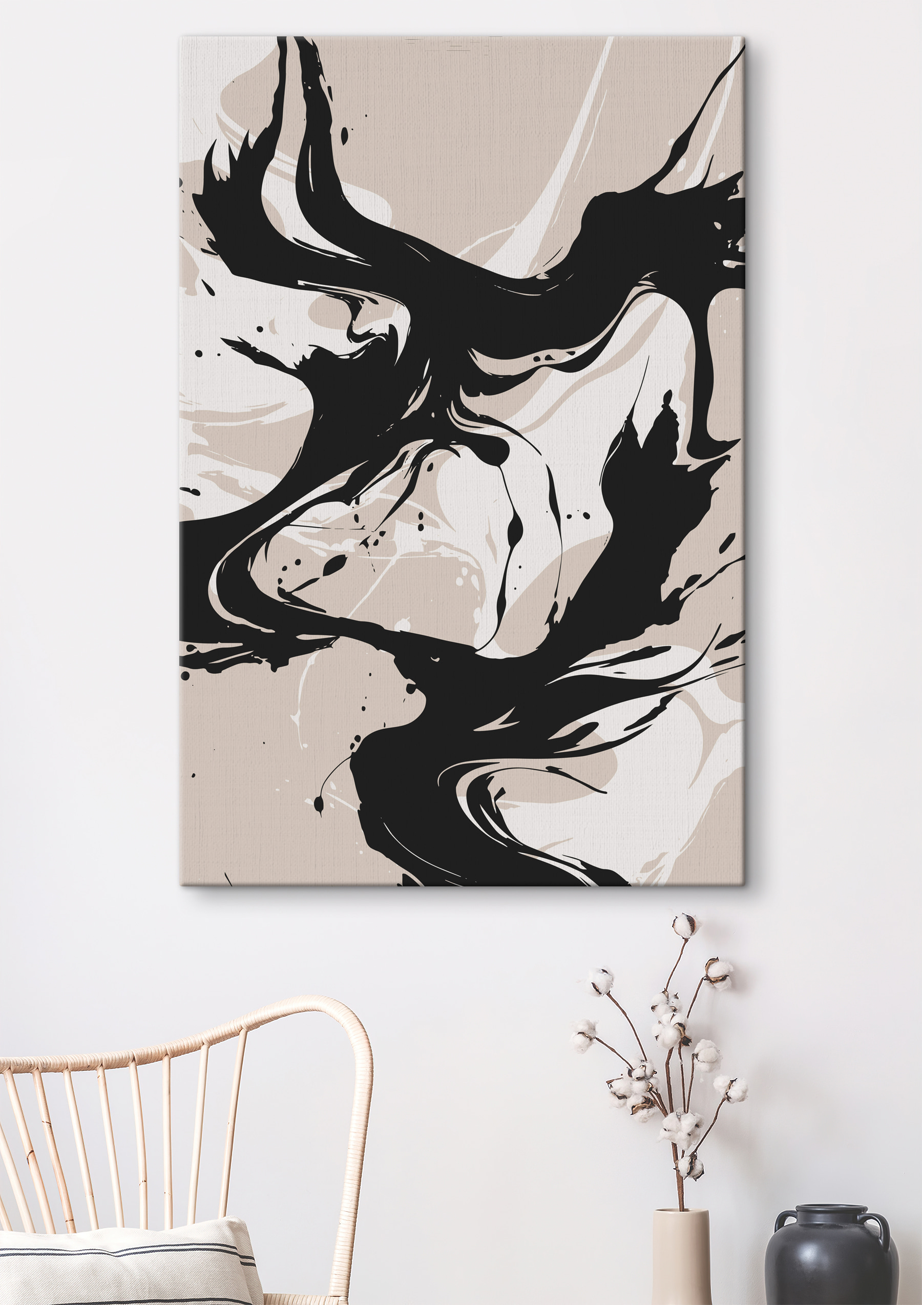 A black and white swirls on a tan background A black and white swirls on a tan background