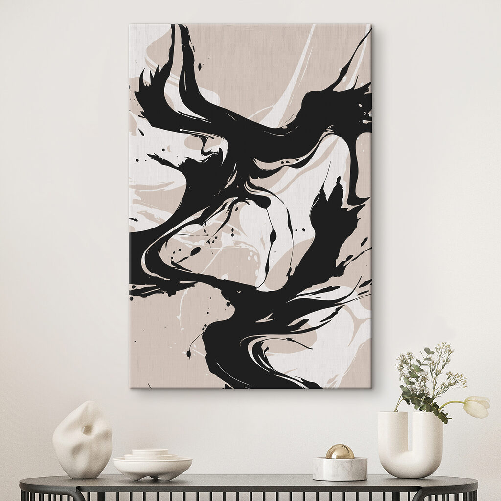 A black and white swirls on a tan background A black and white swirls on a tan background