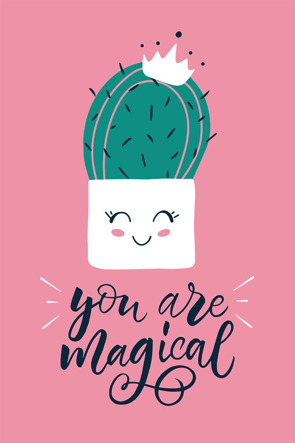 A cactus in a pot with a face and a quote A cactus in a pot with a face and a quote