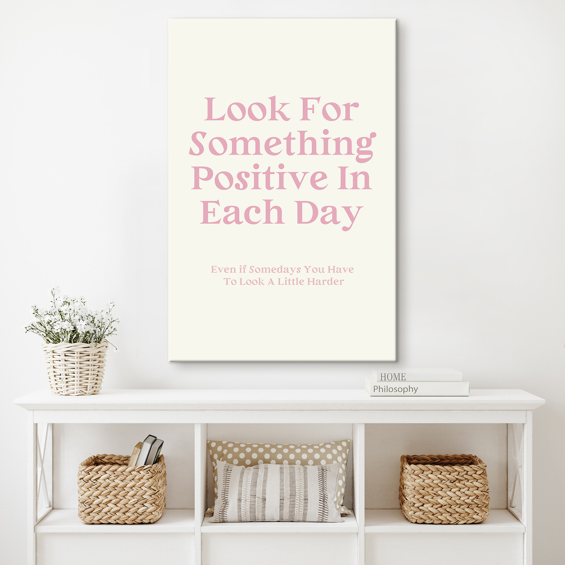 A white background with pink text