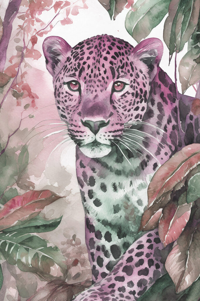 A watercolor painting of a leopard