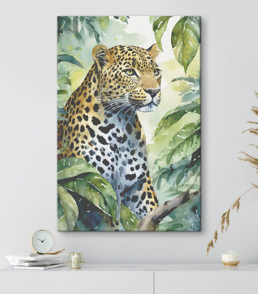 A watercolor painting of a leopard