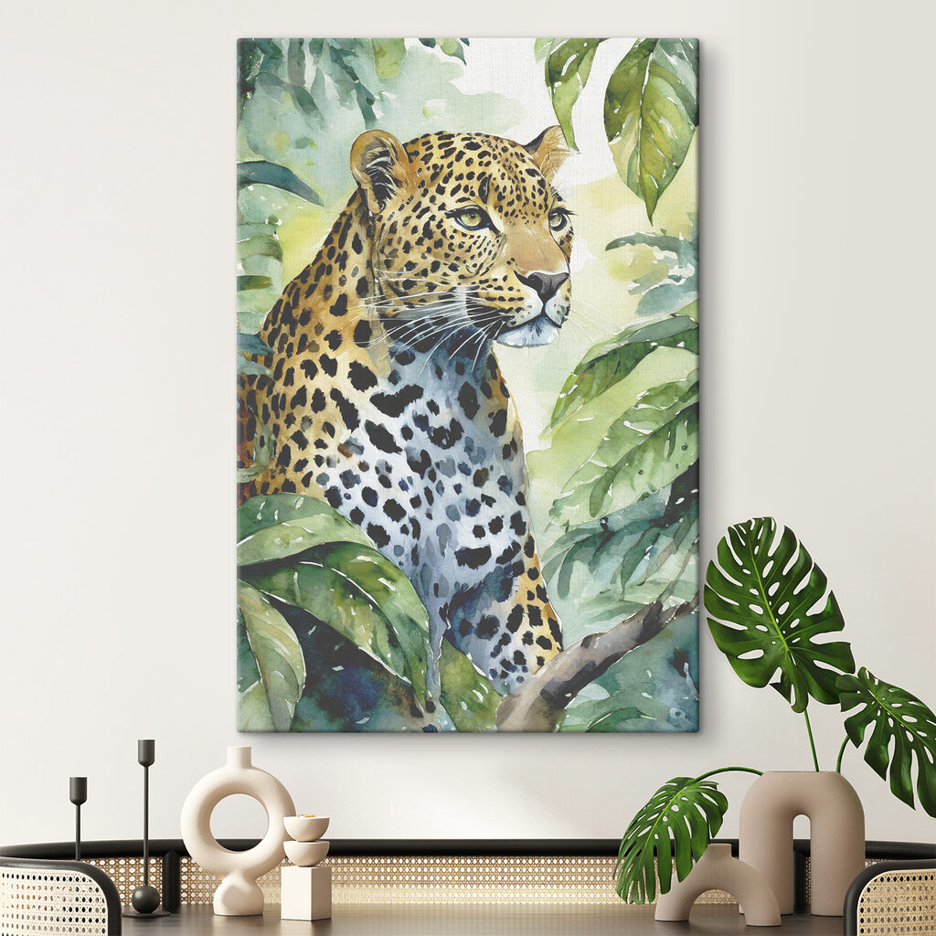 A watercolor painting of a leopard