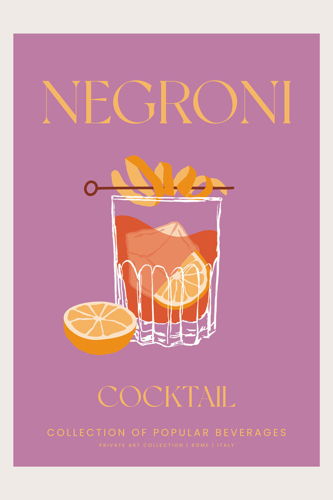 A poster of a drink with orange slices and a stick A poster of a drink with orange slices and a stick