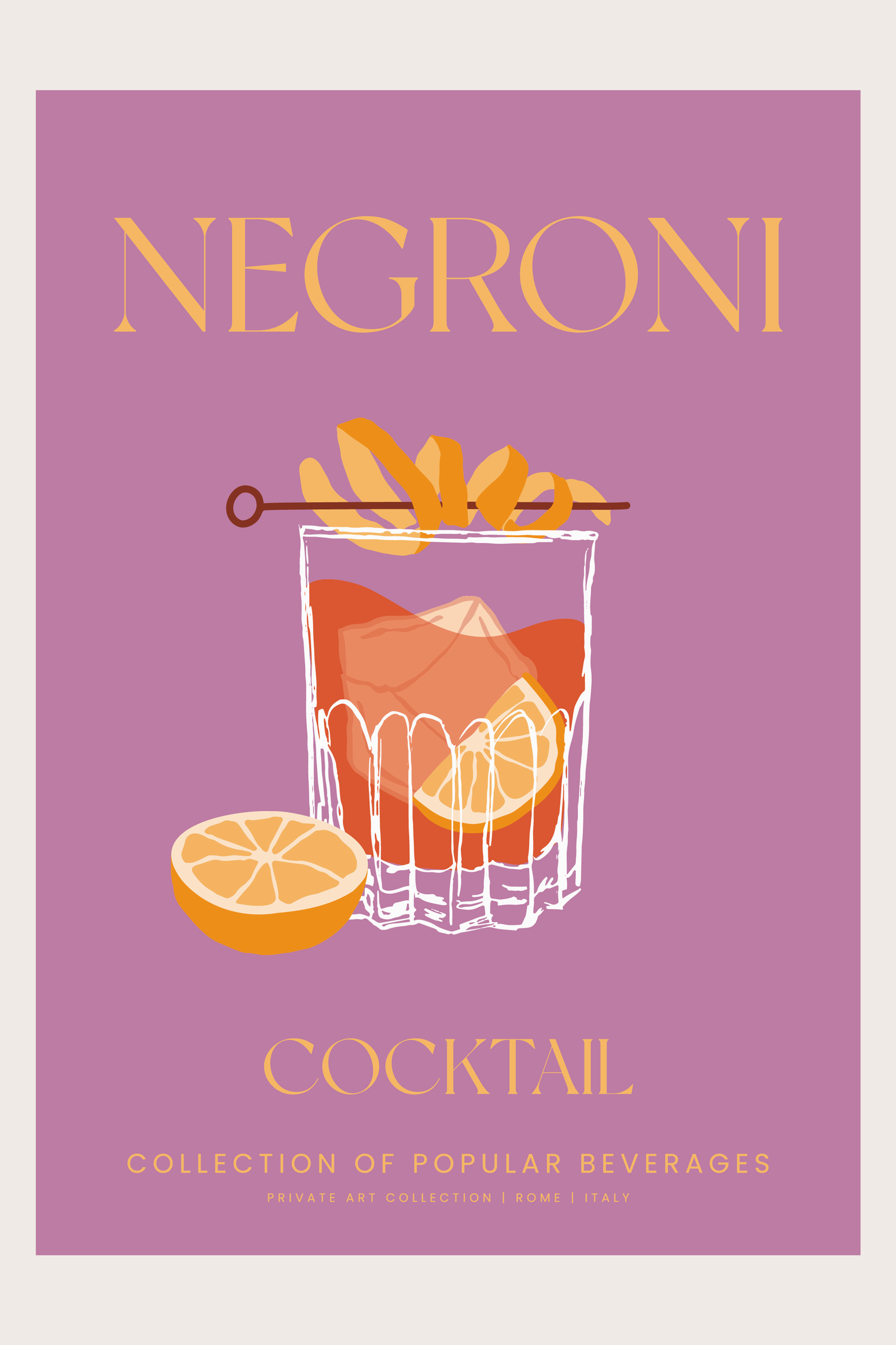 A poster of a drink with orange slices and a stick A poster of a drink with orange slices and a stick