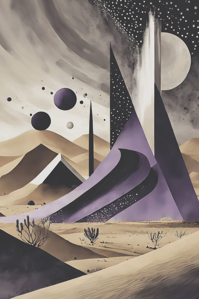 A purple and white desert landscape