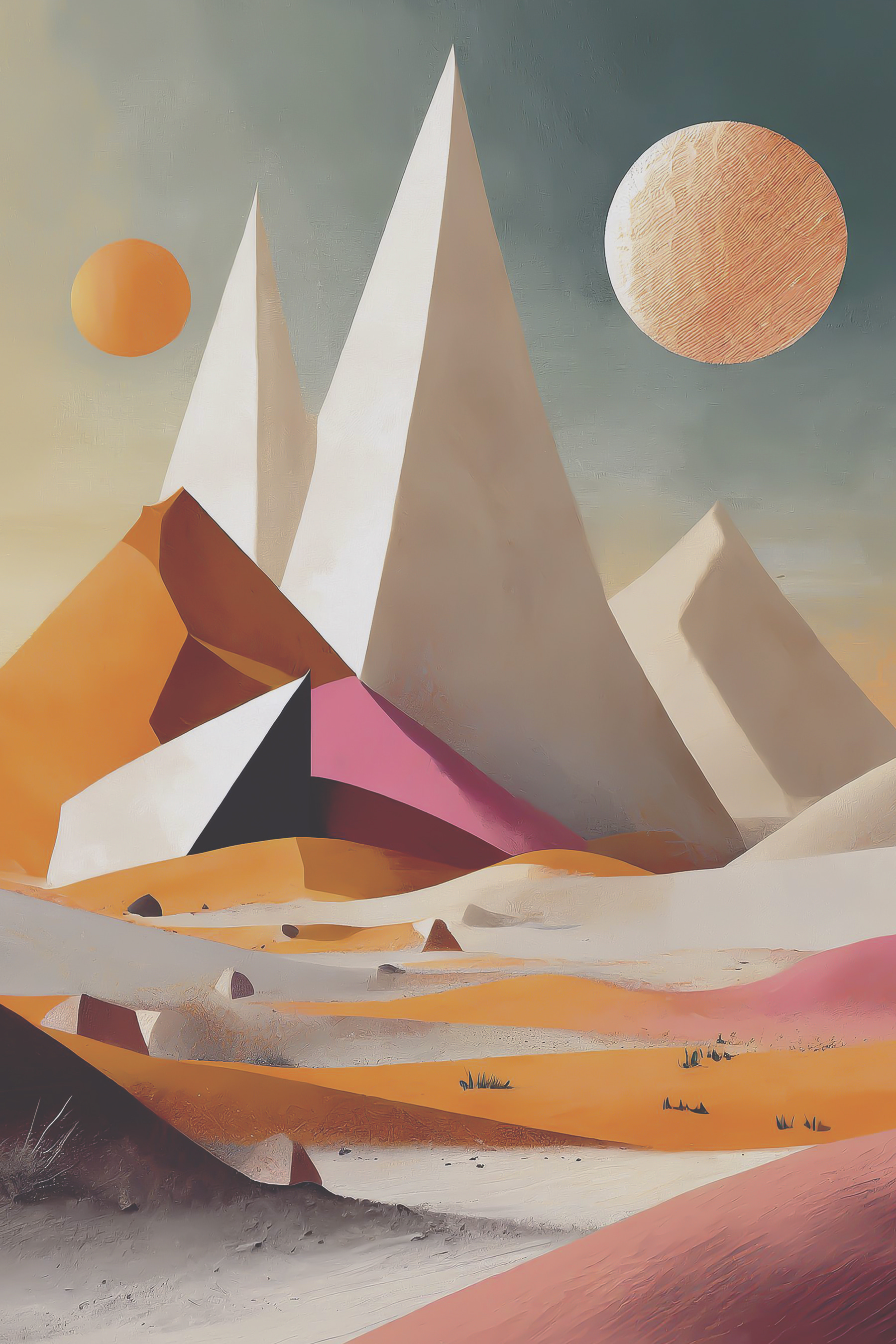 A desert with pyramids and sun A desert with pyramids and sun
