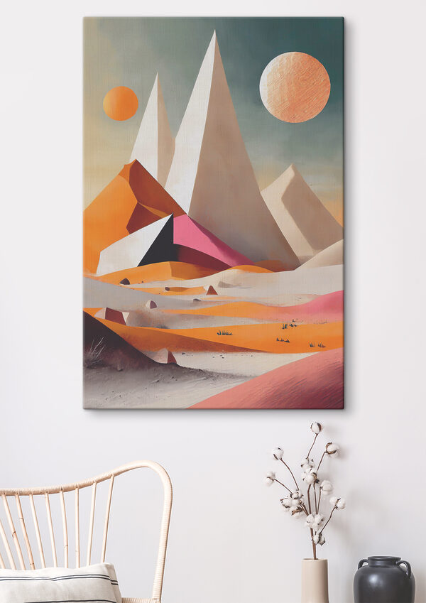 A desert with pyramids and sun A desert with pyramids and sun