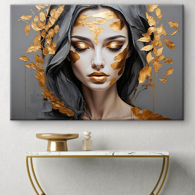 Ethereal beauty adorned in metallic leaves