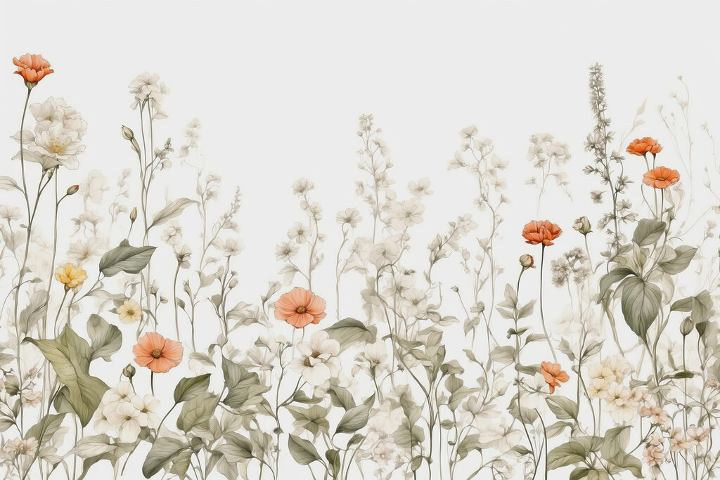 A group of flowers with leaves