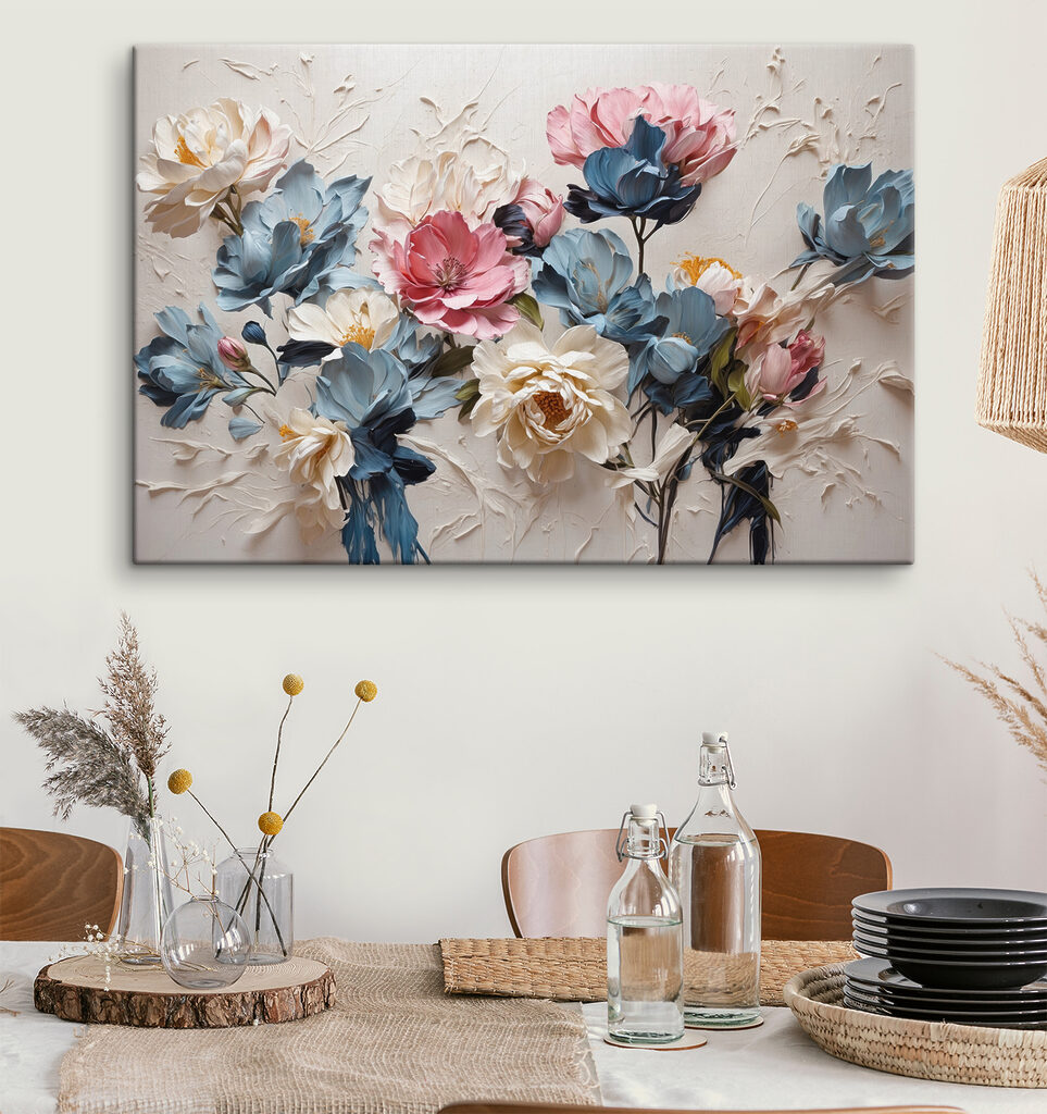 A painting of flowers on a white surface A painting of flowers on a white surface